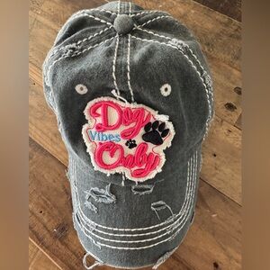 Black distressed cotton ball cap with Bright PINK Embroidery for Dog lovers 🐾